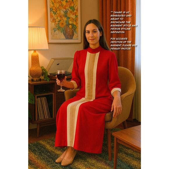 New Vanity Fair 1980's Robe Medium Hostess Gown Housecoat Velour Red Lounger - Picture 4 of 5